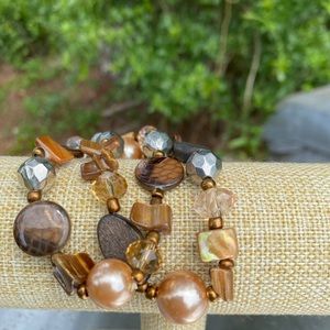 Pair of Gold/Bronze Bead and Pearl Bracelets